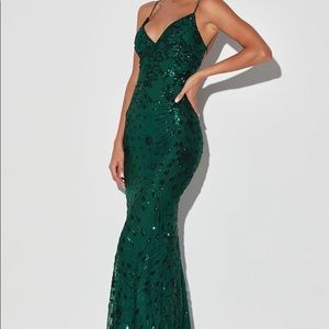 Photo Finish Forest Green Sequin Lace-Up Maxi Dress